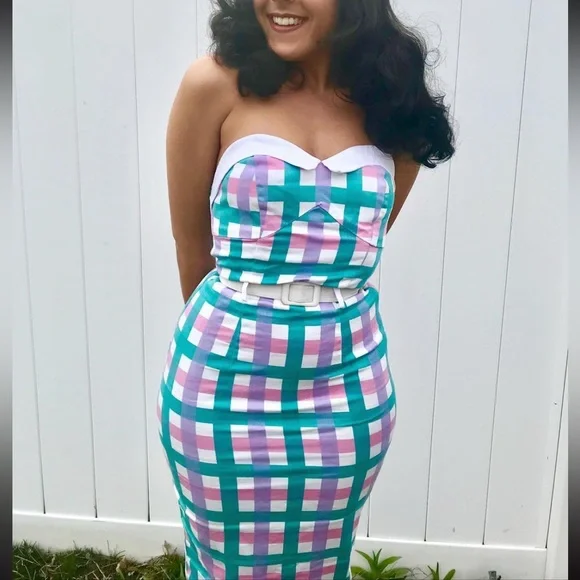 Collectif pinup plaid pencil dress - Picture 1 of 4